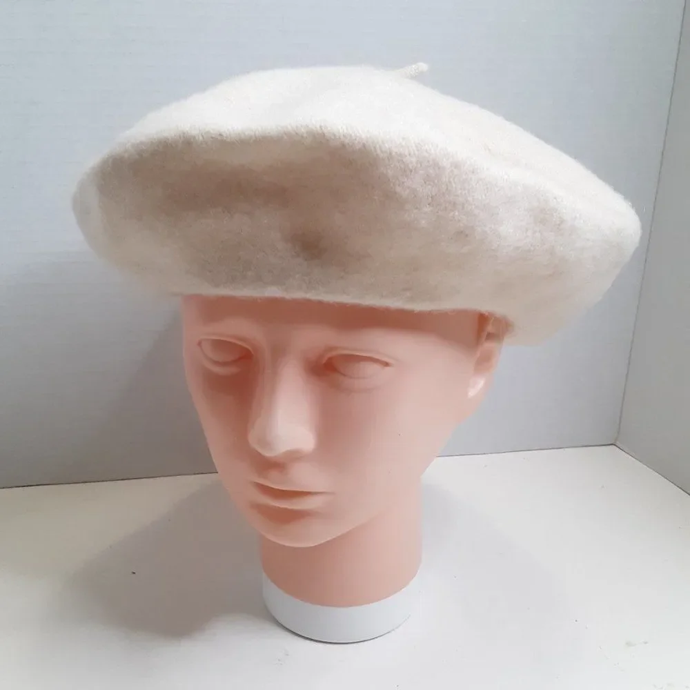 Vintage Cream Wool Women's Beret Flat Hat